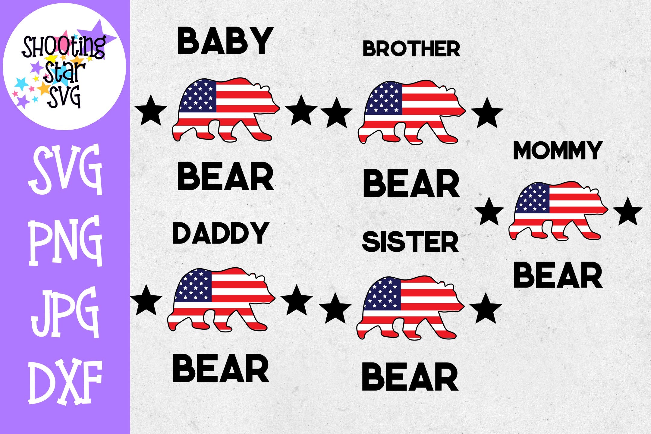 Family bear with American Flag Bundle - Fourth of July SVG