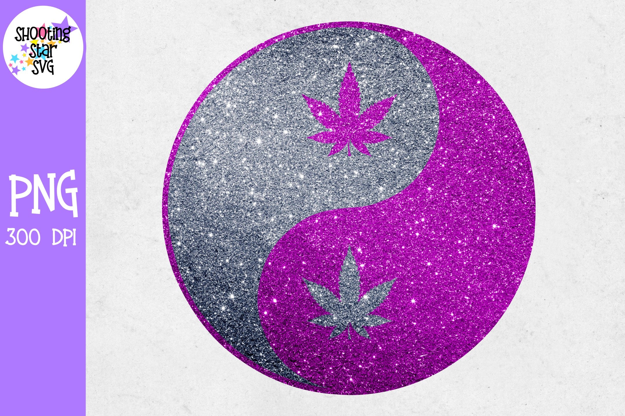 Glitter Yin Yang with Weed Leaf Sublimation Designs - Glitter Yin Yang with Marijuana Leaf - Glitter Yin Yang with Pot Leaf