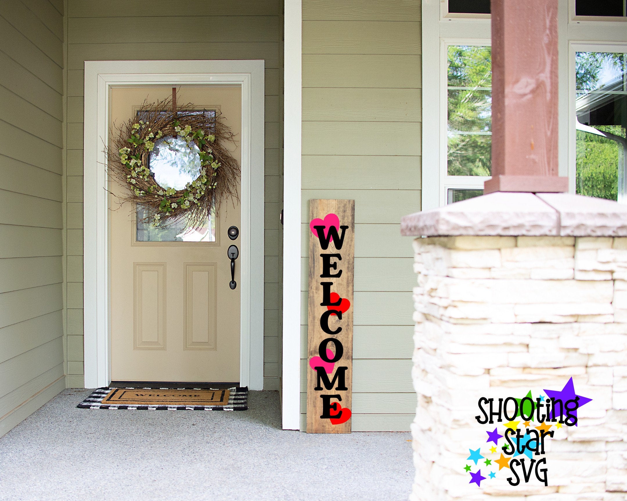Welcome with hearts porch sign svg  - Front Door Sign - Home Decor SVG