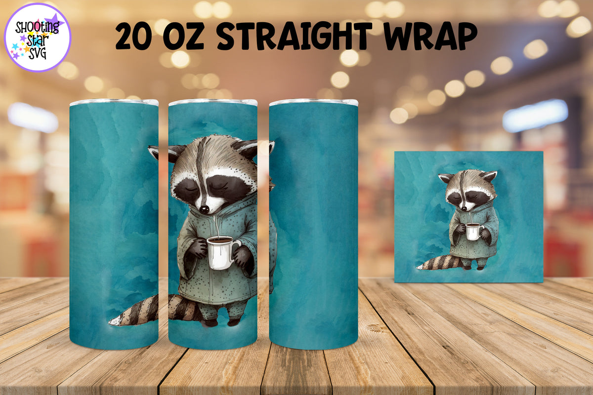 20 oz Sublimation Tumbler Wrap - Watercolor Sleepy Hippo holding a Coffee