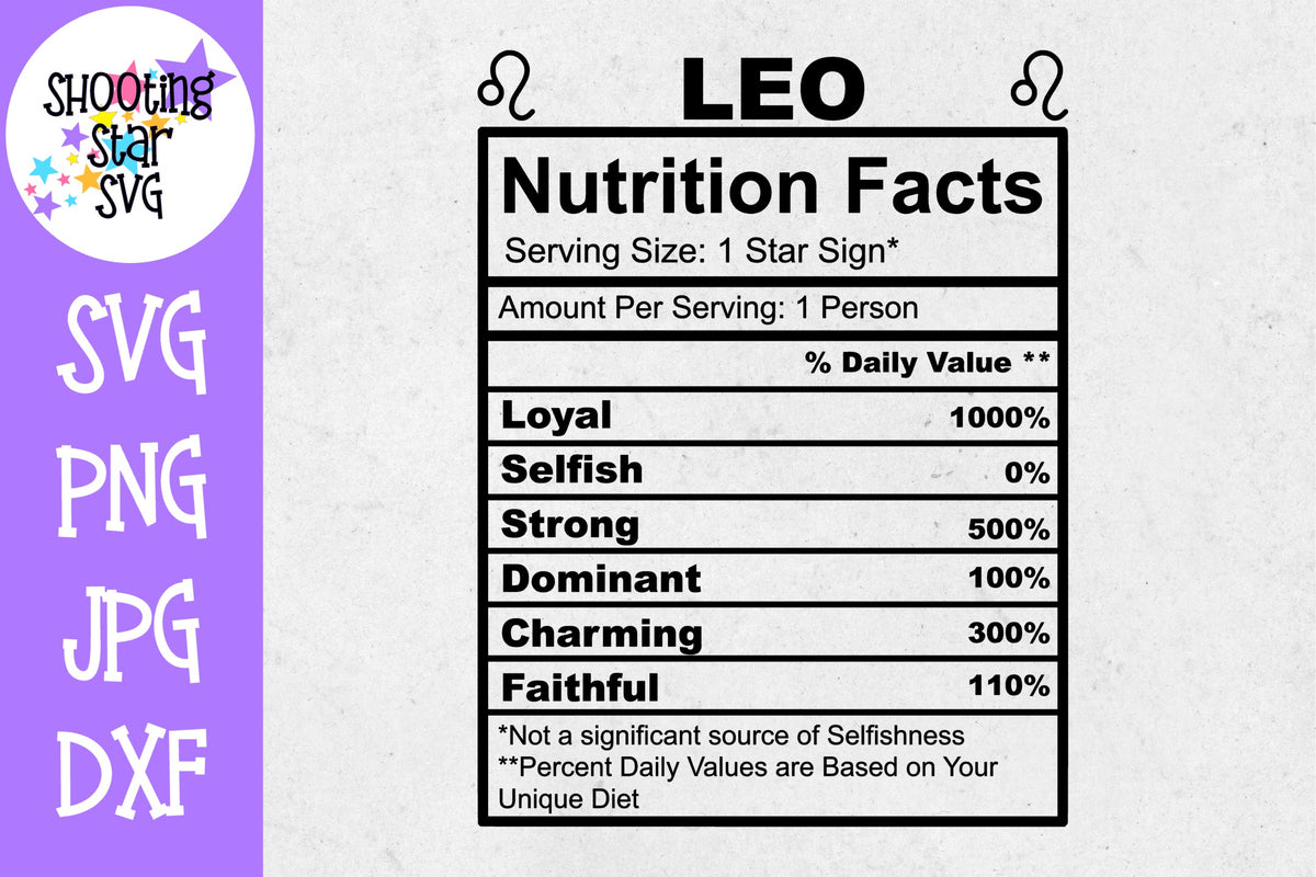 Leo Zodiac Sign Nutrition Facts SVG - Leo SVG