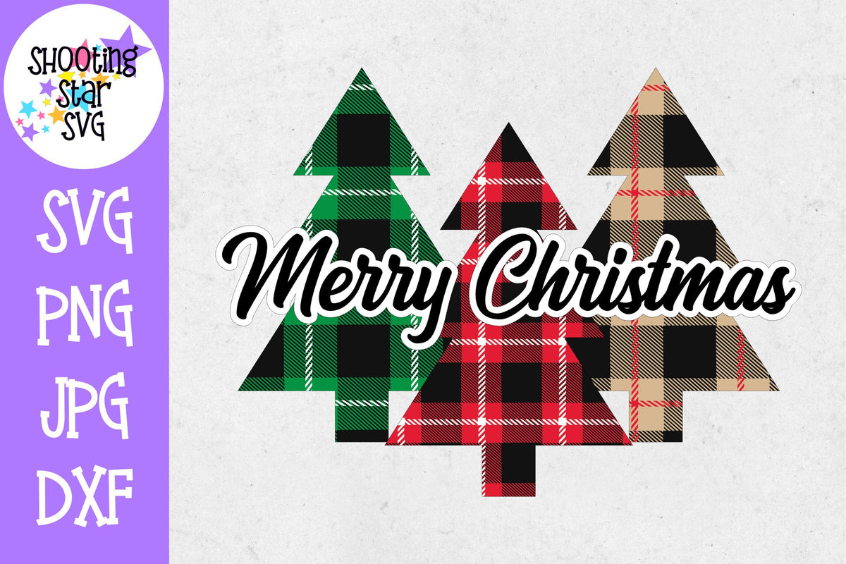 Merry Christmas Buffalo Plaid Trees SVG - Print and Cut