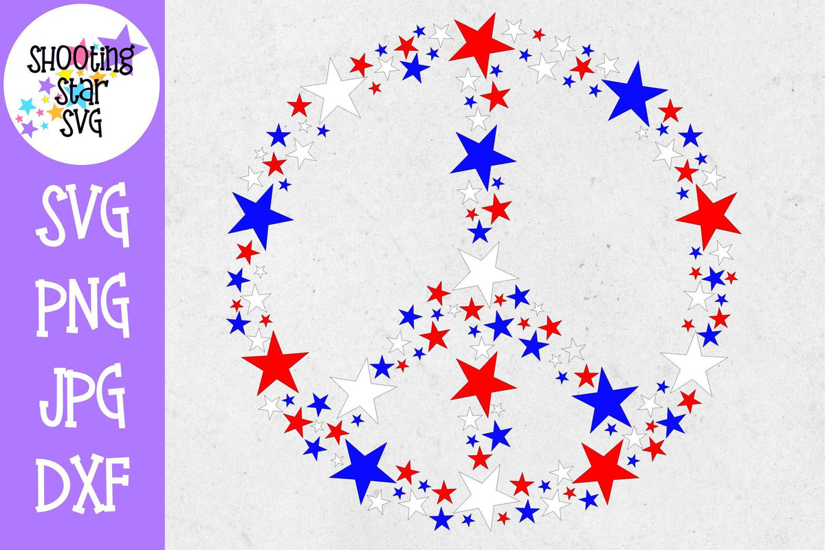 Peace Sign with Red White and Blue Stars- Fourth of July SVG