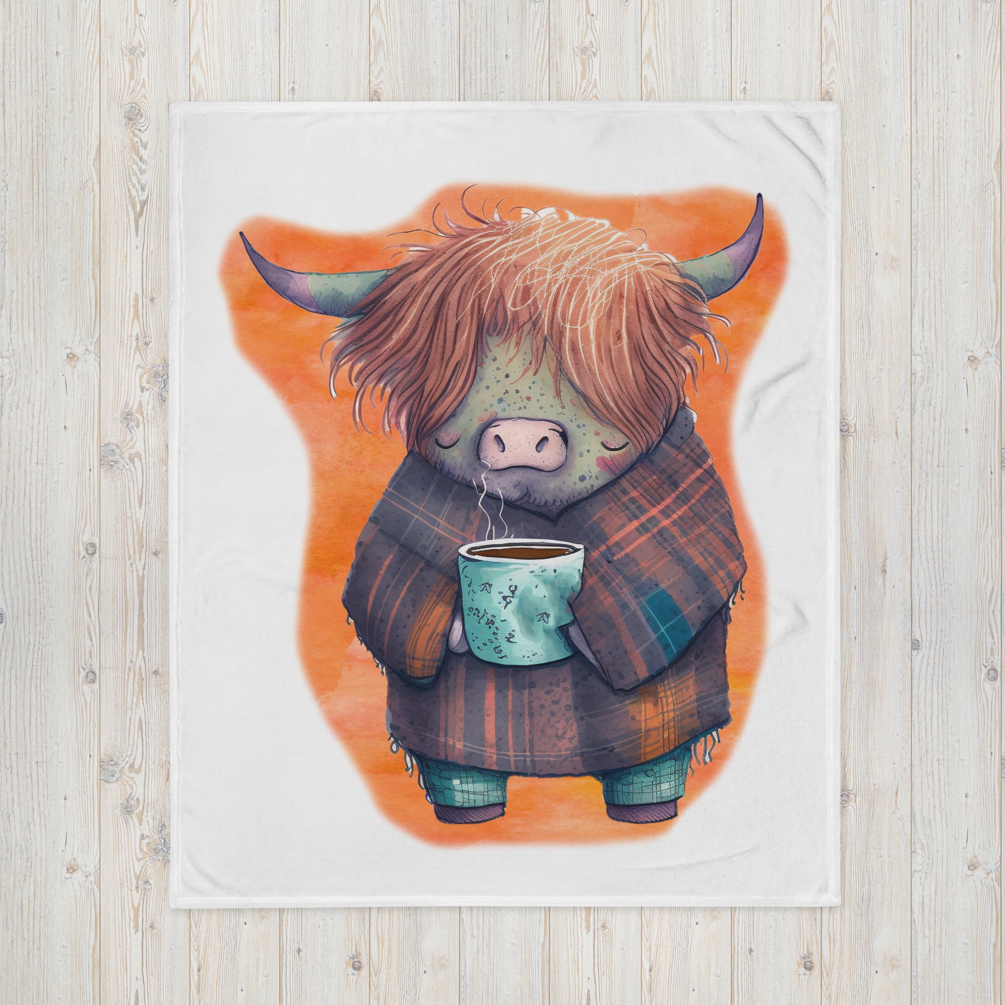 Sleepy Highland Cow 100% Polyester Soft Silk Touch Fabric Throw Blanket - Cozy, Durable and Adorable