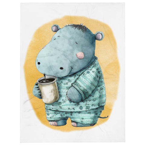 Sleepy Hippo 100% Polyester Soft Silk Touch Fabric Throw Blanket - Cozy, Durable and Adorable
