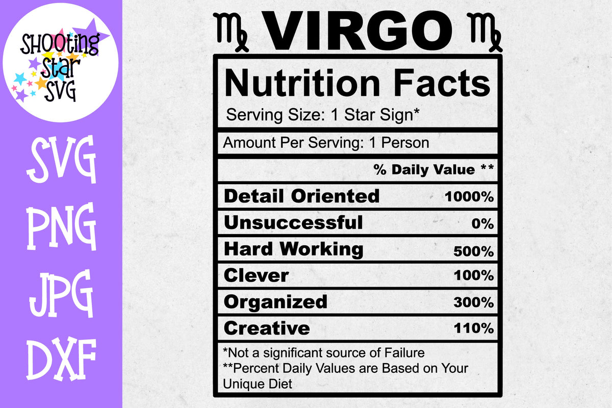 Virgo Zodiac Sign Nutrition Facts SVG - Virgo SVG