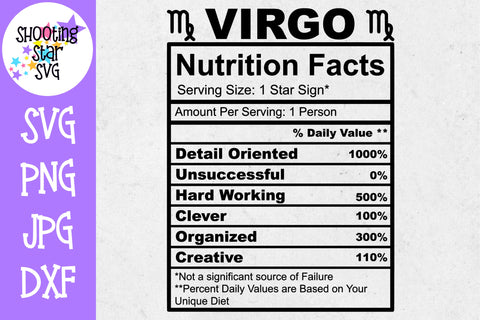 Virgo Zodiac Sign Nutrition Facts SVG - Virgo SVG
