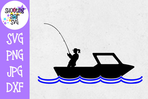 Woman in boat fishing - woman in fishing boat svg  - Fishing SVG